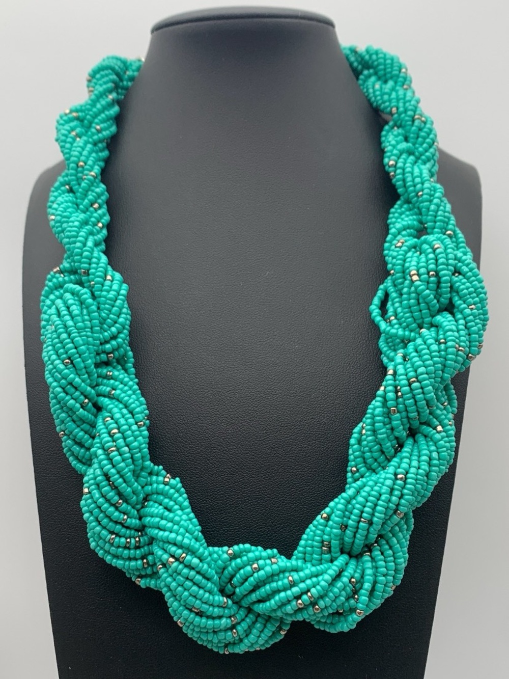 Chunky braided Turquoise seed Beaded Necklace 18-20” weighty